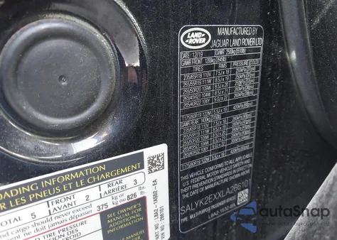 2020 Land Rover Range Rover Velar P250 R-Dynamic S из США, поврежденный, VIN SALYK2EXXLA266101